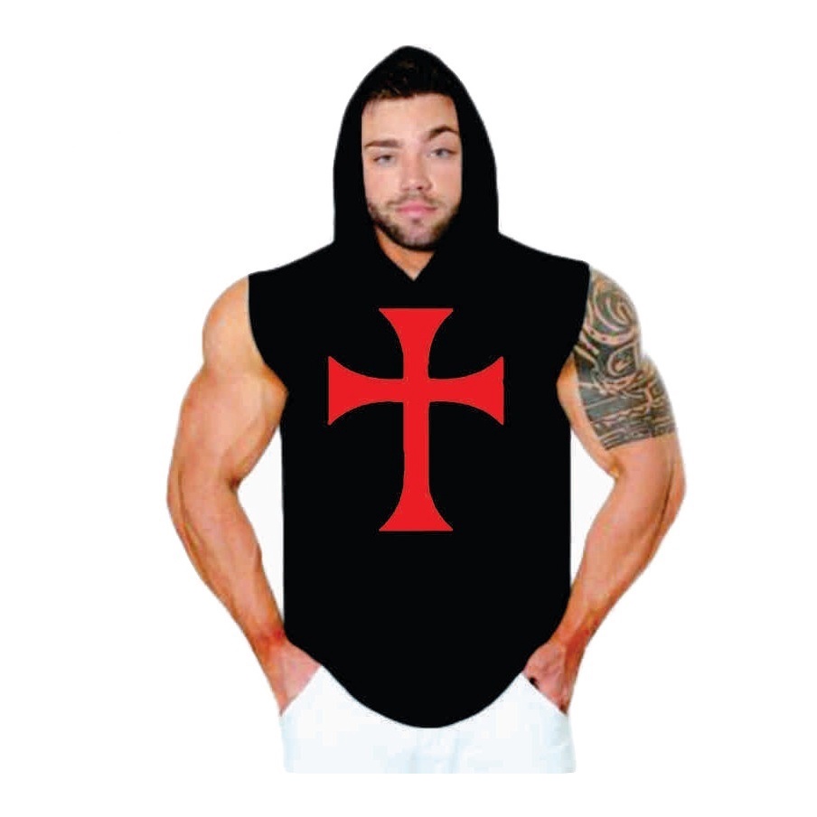 Camiseta Regata Machão com Capuz Cruz Cavaleiro Templario Blusa Masculina