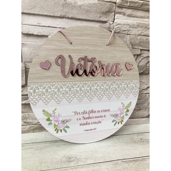 Quadro decorativo ou Enfeite porta maternidade menina nome bebe em acrilico rose gold