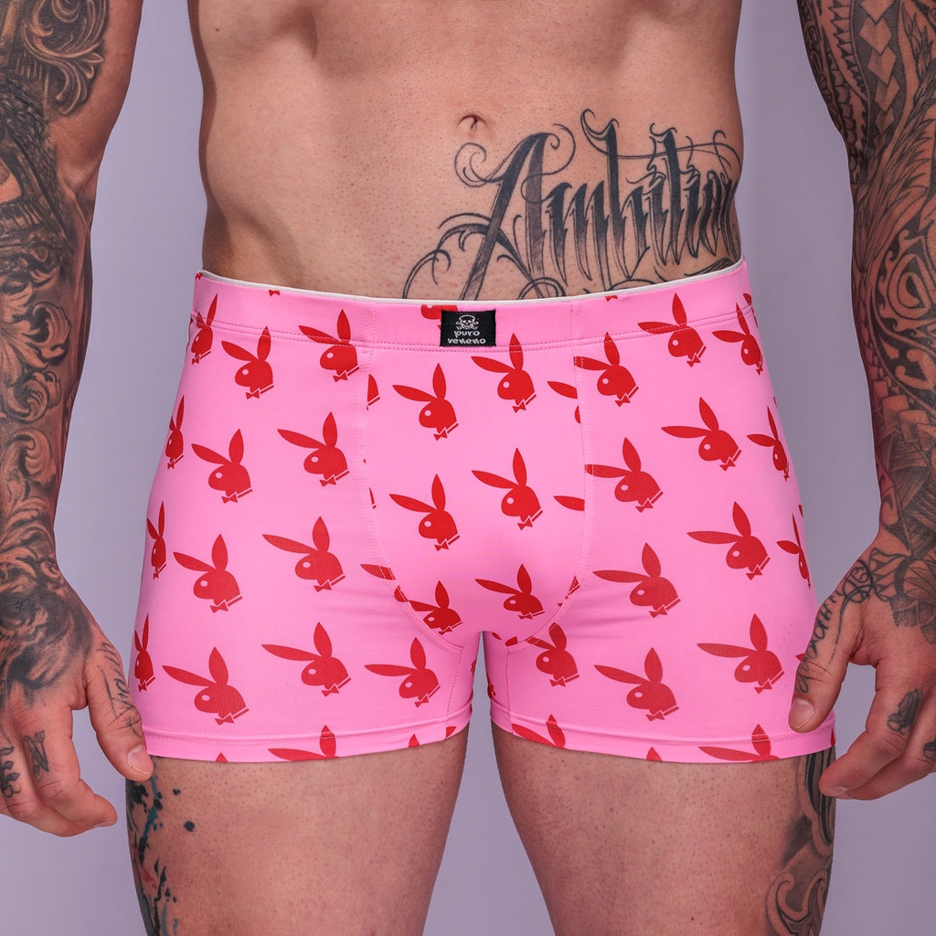 Cueca Boxer Adulto Microfibra Estampada - Rosa Playboy