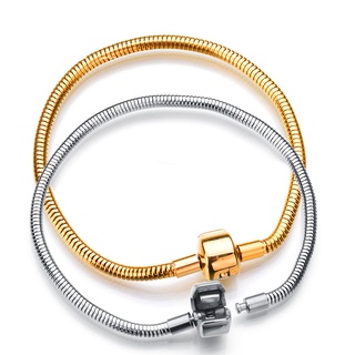 1 Peça Pulseira De Encanto Corrente De Cobra Aço Inoxidável Ouro 17-21cm Feminina