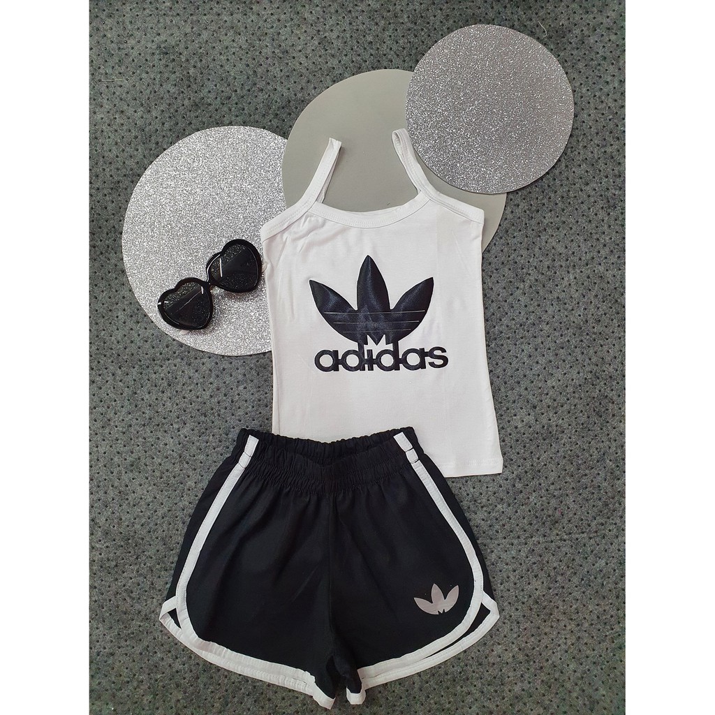 rueda Fortalecer pandilla Conjunto Infantil Feminino Adidas Short + Camiseta Branca | BeeCost