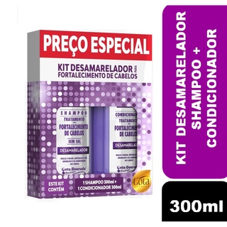 Kit Shampoo 300ml e Condicionador 300ml Desamarelador Gota Dourada