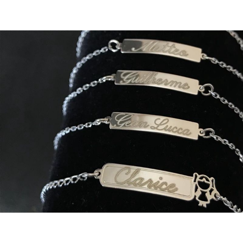 Pulseira Infantil gravada valor da unidade menino ,menina ou coroa Prata 925 Plaquinha Gravação De Nome Gratuita 15 cm