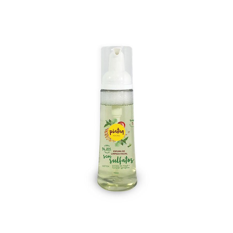 Espuma de Limpeza Facial Detox com Hortelã, Maçã e Gengibre Vegana sem sulfatos 110ml Piatan Natural