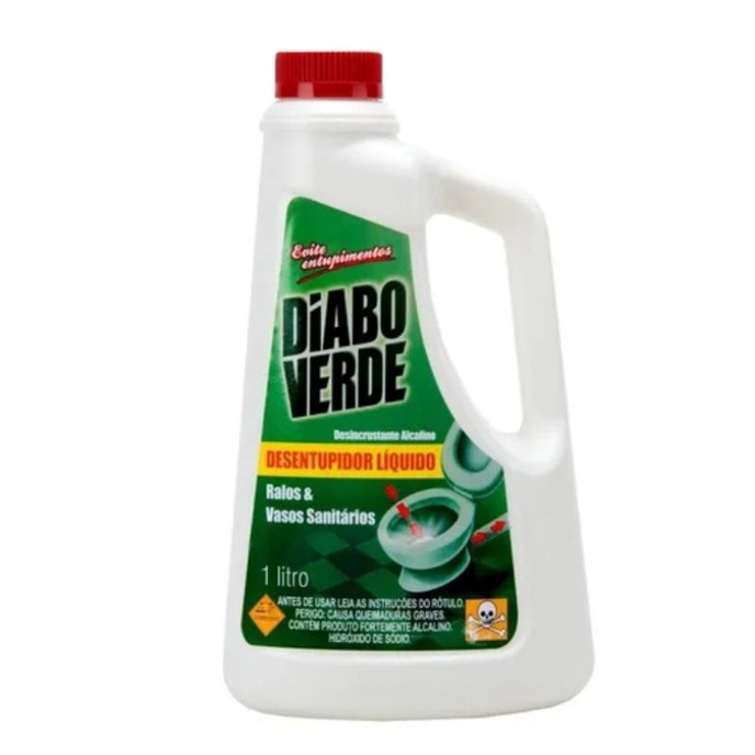 DESENTUPIDOR DE VASOS ,RALOS E PIAS LIMPADOR DE PISOS E PAREDES COM GORDURAS OU GRAXA, LIMPADOR DE CHAPAS E COIFAS DIABO VERDE DE 1000ml