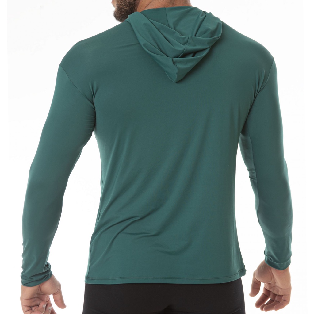CAMISETA TÉRMICA MANGA LONGA E CAPUZ EM POLIAMIDA PROTEÇÃO UV 50+