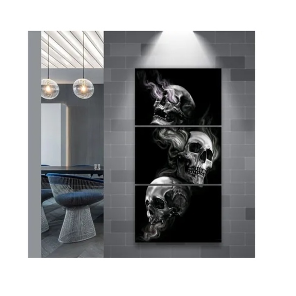 Quadro Decorativo Caveira Com Fumaça Para Quarto Escritório Papel de Parede 60 x 30Cm Magnus 31
