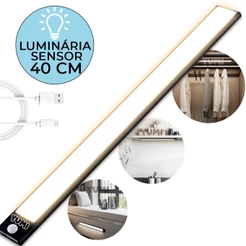 Iluminaria Grande 40 cm Sensor De Presença e Movimento Led Luz Noturna Inteligente Sem Fio Recarregável Usb Branco Frio ou Quente