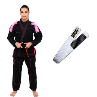 Kimono Jiu Jitsu, Kimono Feminino, Trançado Grosso, Faixa BJj - Preto