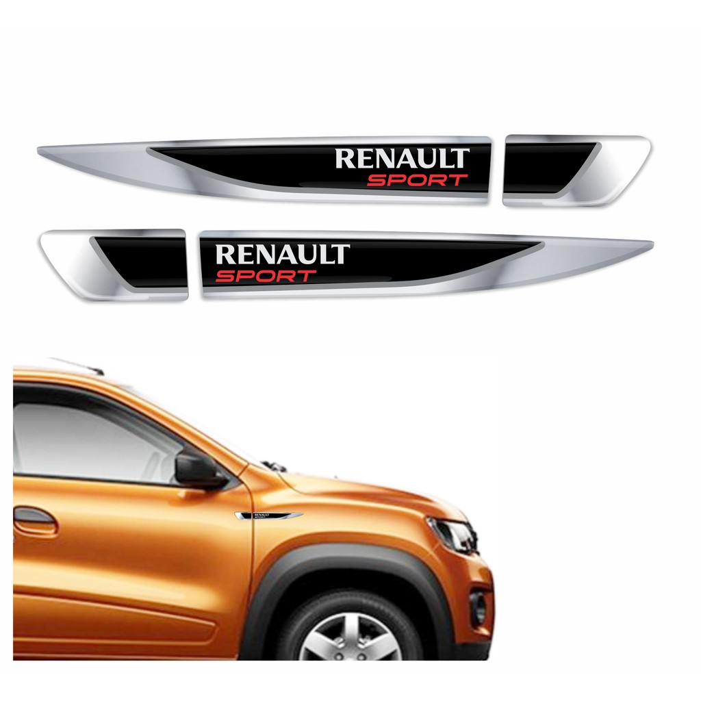 Par Adesivos Aplique Lateral Renault Kwid Sport Emblemas Cromados Resinados Relevo 3D Kit R434
