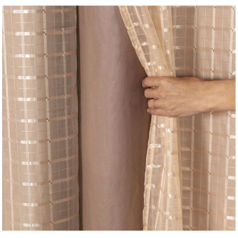 Cortina Blackout Blecaute PVC Com Voil Xadrez 2,00 largura x 1,40 altura