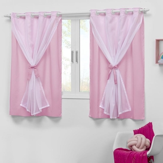 Cortina Para Janela Infantil Voal 2,20X1,30 Rosa Branco Teen em Oferta na Shopee