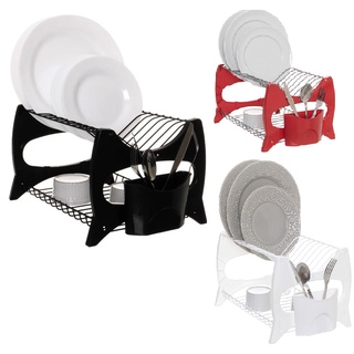 Escorredor De Louça Cozinha Prato Duplo Preto Branco Vermelho Porta Talheres