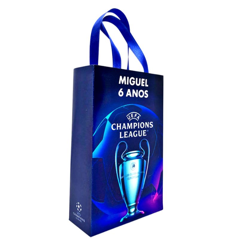 15 Sacolinhas Surpresa Personalizadas Tema Champions League Tamanho 16x4x10