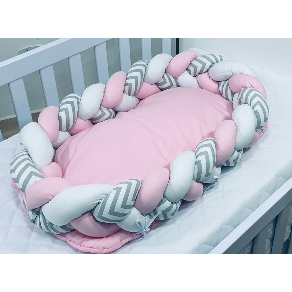 Ninho de Bebê Redutor de Berço Trança 100% Algodão 200 Fios