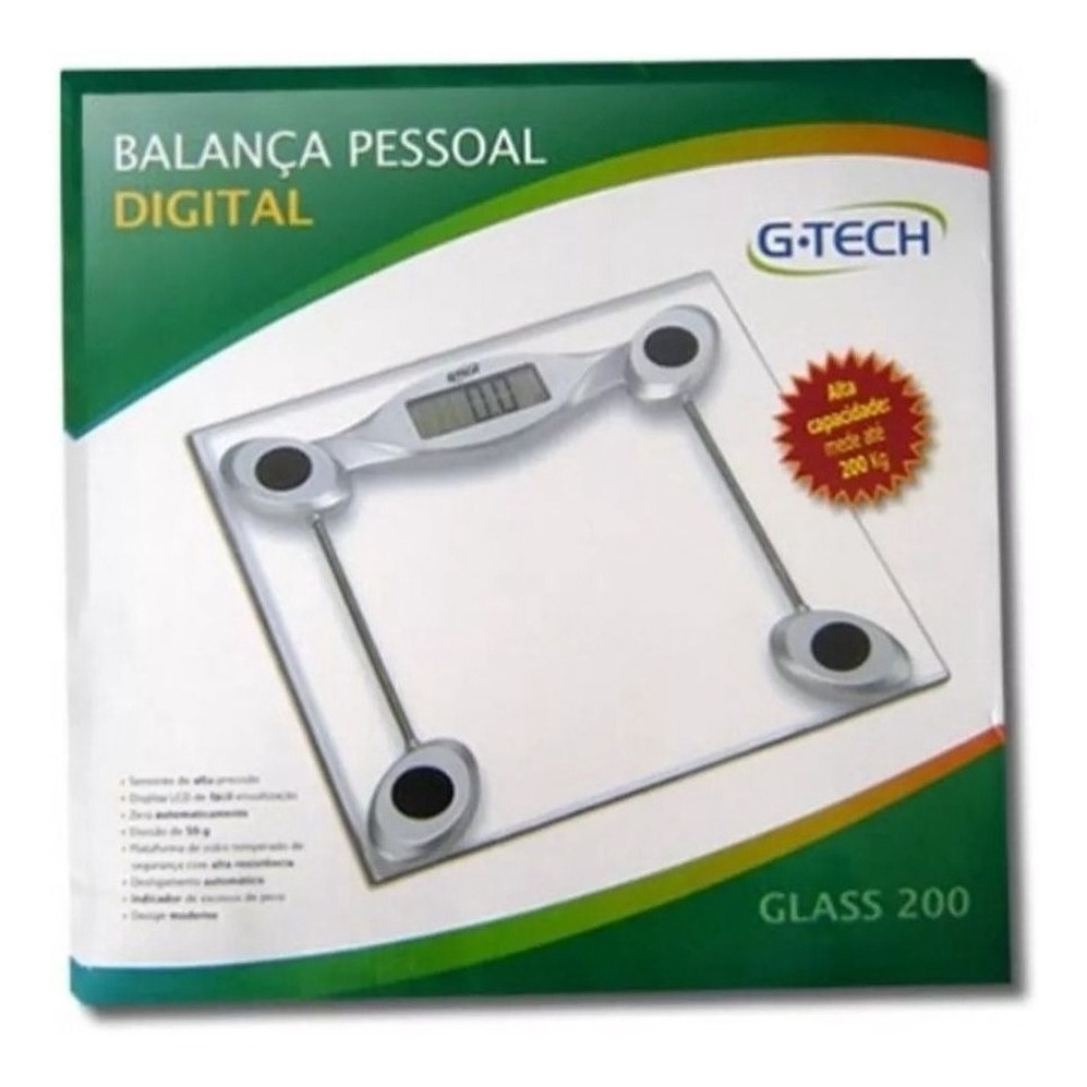 Balança Corporal Digital Academia Banheiro consultório G-tech Glass 200 Transparente Até 200kg
