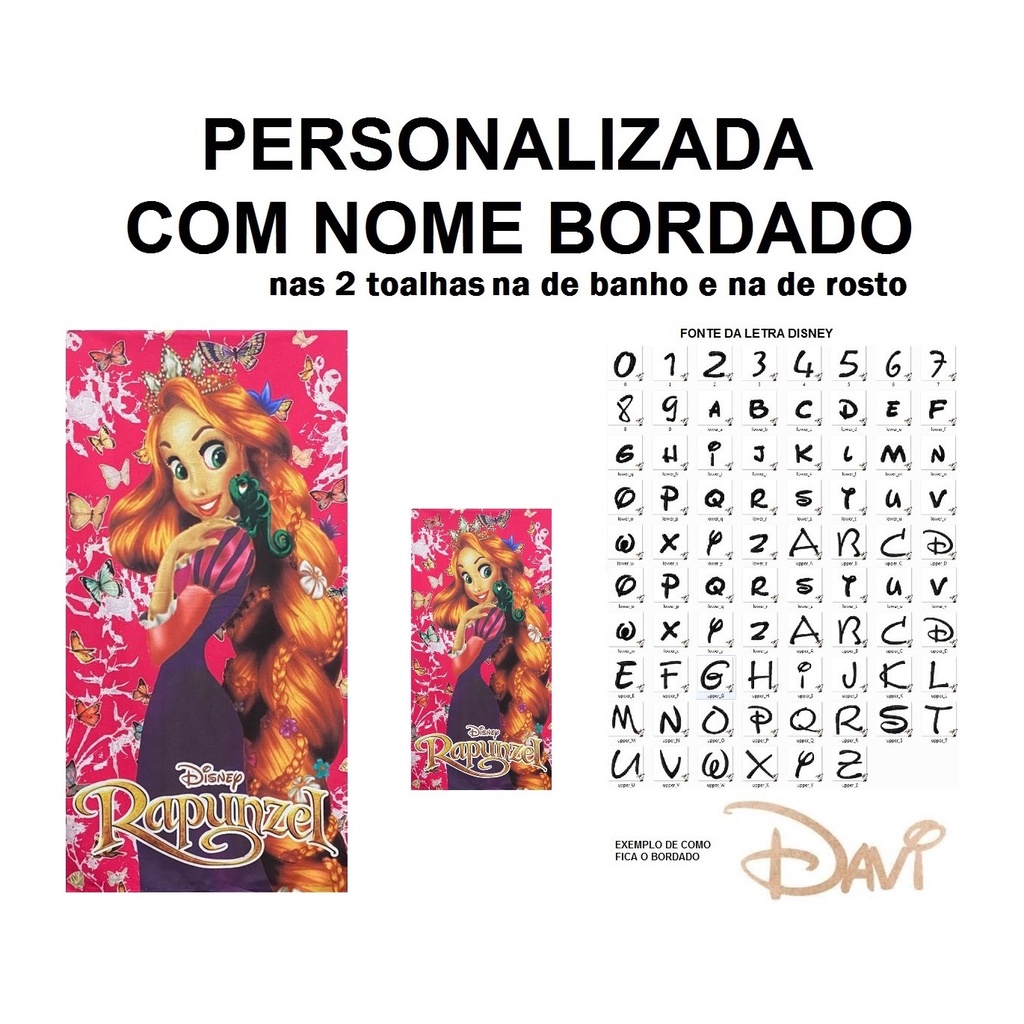 PERSONALIZADA NOME BORDADO kit Toalha de Banho Infantil Rapunzel + Toalha de Rosto