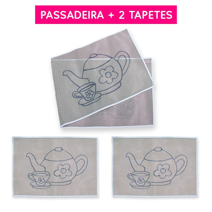 Talagarça jogo de cozinha bulé 3 peças, talagarça grossa, para bordar com agulha mágica ou amarradinho