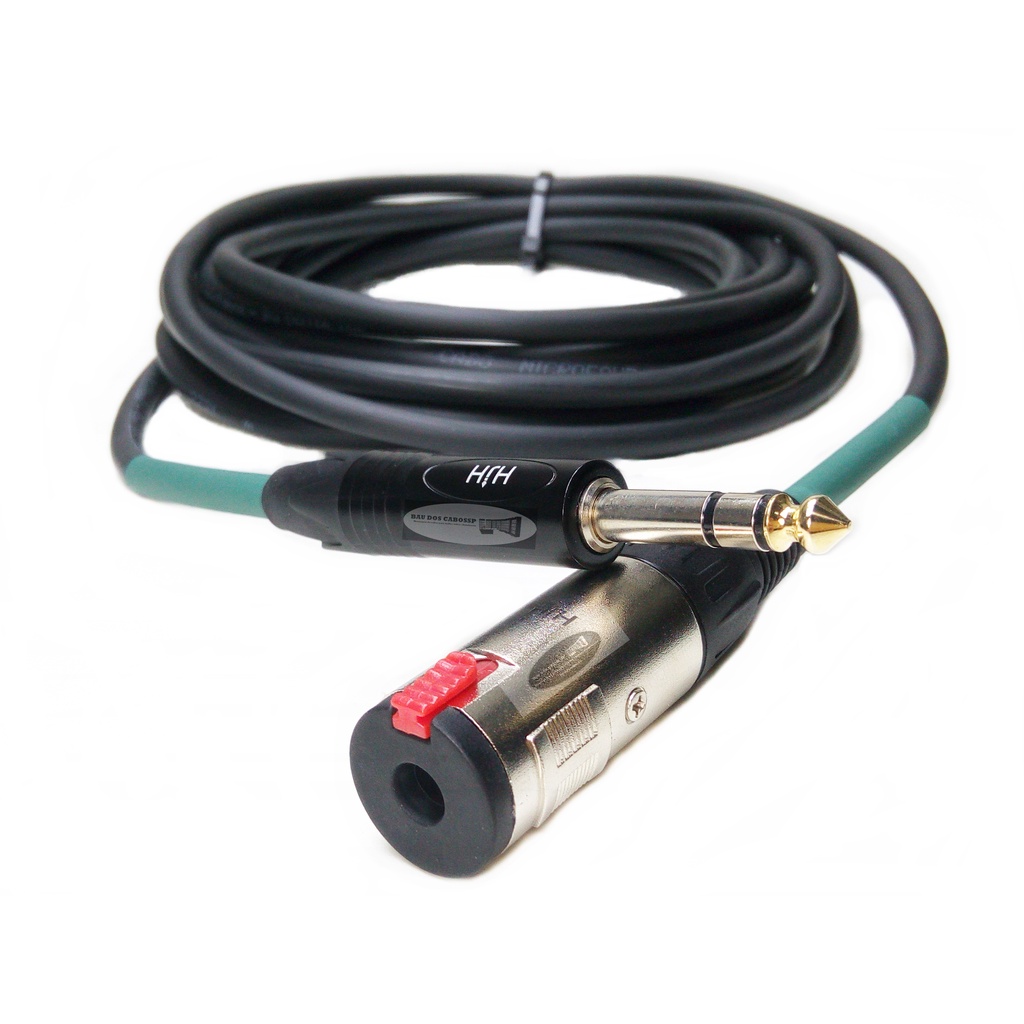 Cabo Extensor Fone Ouvido P10 Stereo Macho X P10 Stereo Fêmea Jack 5 Mts Balanceado (L/R) termo retrátil Verde