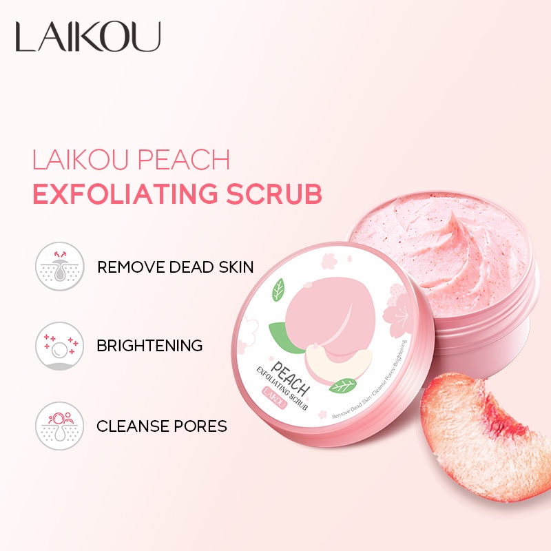 LAIKOU Peach Face Body Scrub Reduce Acne Shrink Pores Tender Skin 90g