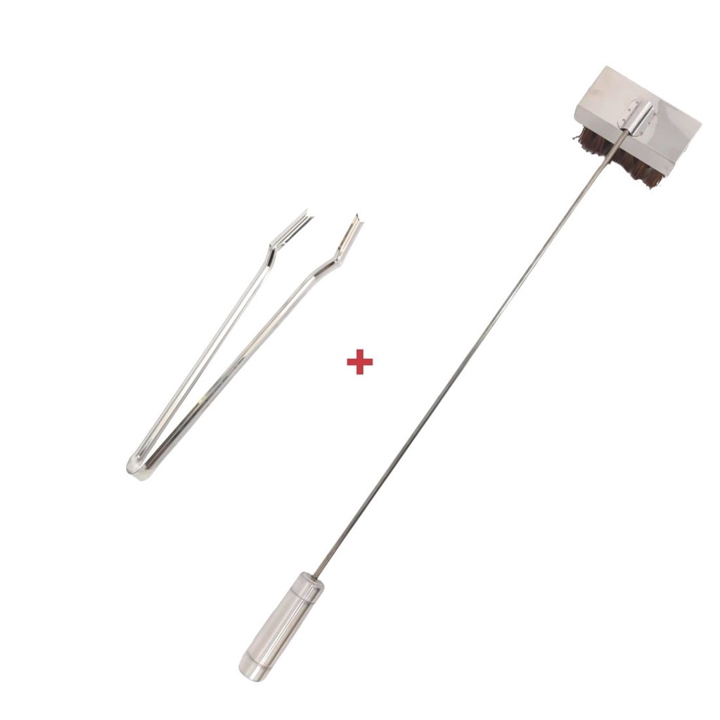 Kit Inox Pegador Carnes, Vassoura Piaçava, Churrasco, Pizza