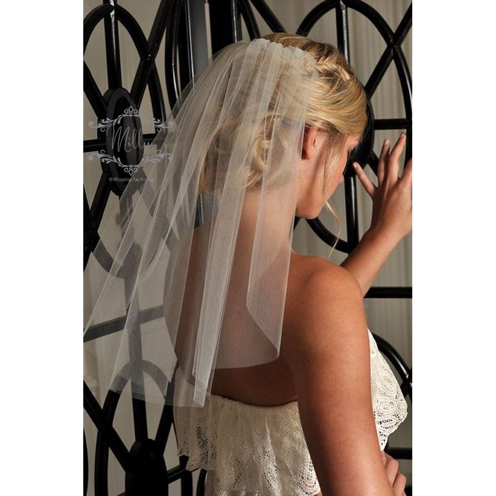 Véu Curto despedida de solteira, pré-wedding, ensaio fotográfico,  Liso Mantilha Branco Casamento Com Pente V27