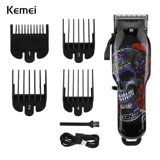 Kemei Profissional Aparador De Cabelo Elétrico Máquina De Corte Para Barbeiro Graffiti Crânio Cabelo Sem Fio Recarregável Máquina De Corte