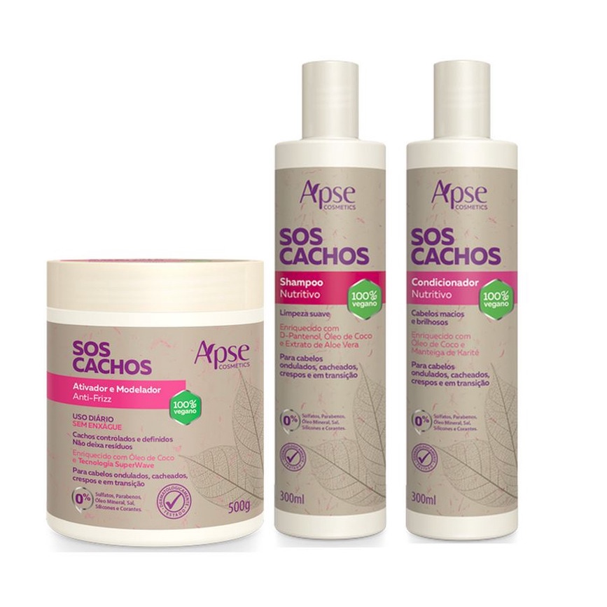 Apse Cachos Shampoo 300 Ml + Condicionador 300 Ml + Ativador De Cachos ...