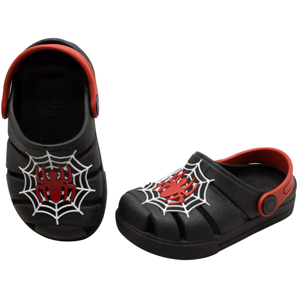 Sandália Babuche Infantil Nº 19/20 Menino Masculino Preto Desenho Aranha Teia Homem Spider Papete