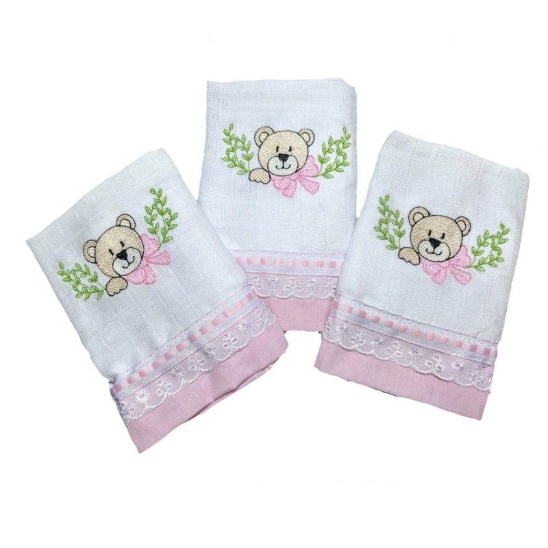 fralda de boca quadriculada bordada forrada com barrado de algodão em Oferta na Shopee