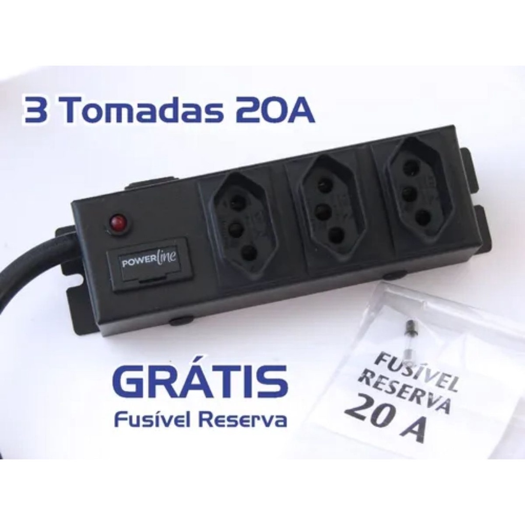Filtro de Linha 3T Profissional 20 Amperes Gabinete Ferro Led - Fusível Grátis