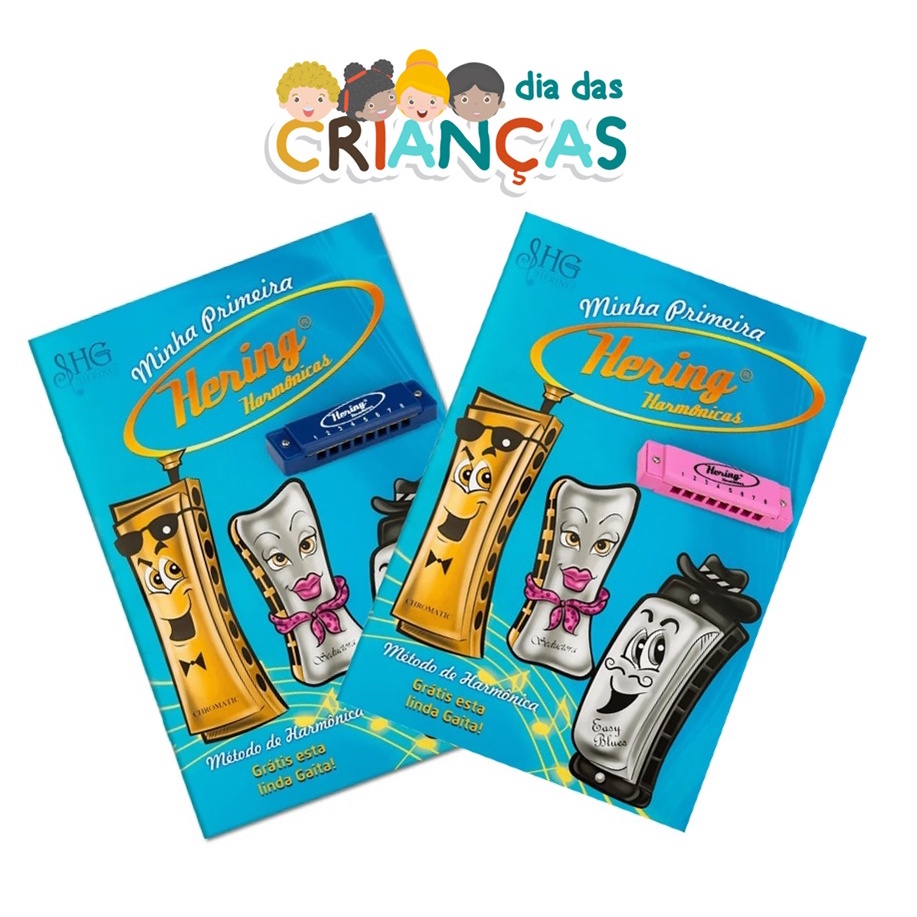 Gaita Infantil Com Método Minha Primeira Gaita Hering Colorida Azul Rosa Crianças