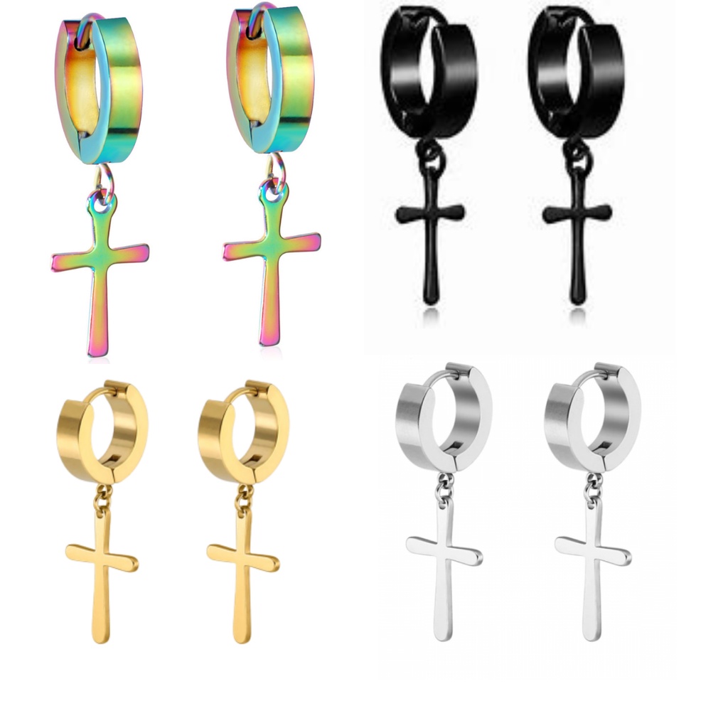 Brinco de Cruz Aço Inoxidavel Antialergico Cirurgico Argola com Crucifixo Masculino Feminino 50% De Desconto