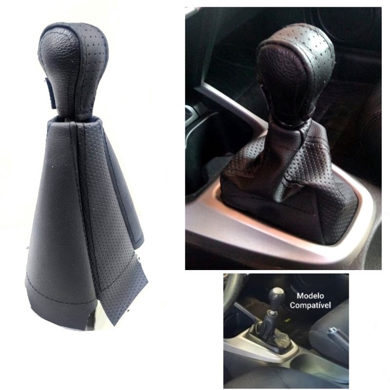 capa protetora em couro da manopla e coifa do câmbio manual Honda City 2009 a 2014