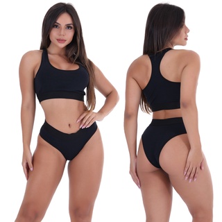 Kit 3 Conjuntos Top + Calcinha Algodão Penteado