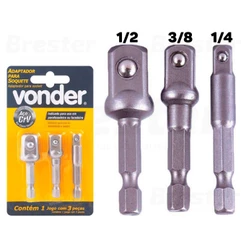 Kit 3 Adaptador Soquete Parafusadeira Furadeira 1/4 3/8 1/2 Vonder