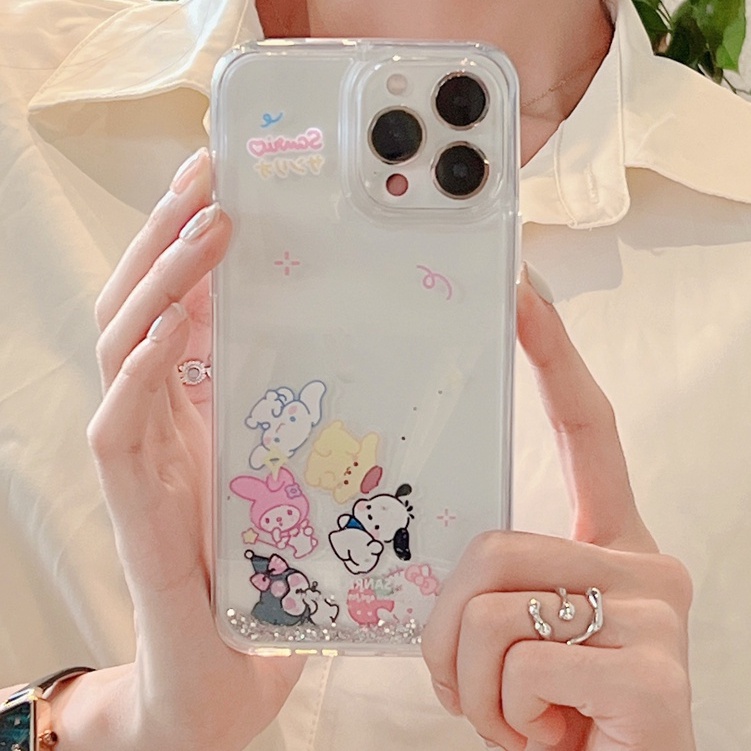 Para iPhone17 16 Glitter Areia Movediça Sanrio Caso Apple ip 15 14 13 12 11 Pro Max 14 Plus Melodia Kuromi Brilho Líquid em Oferta na Shopee