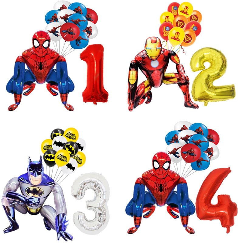 12pcs 3D Herói Spiderman Balões Folha Número The Avengers Decorações Da Festa De Aniversário Crianças Homem De Ferro Brinquedo Inflatada Presente