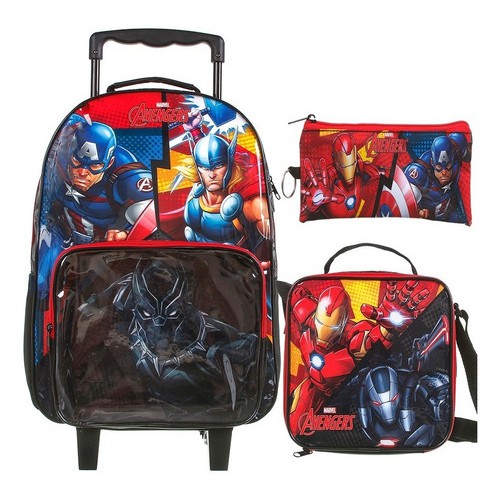Mochila G Os Vingadores Lancheira Estojo Rodinha Lançamento