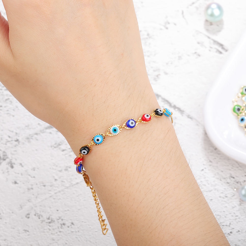 Pulseira Olho Grego Colorido banhada a ouro 18k em Oferta na Shopee