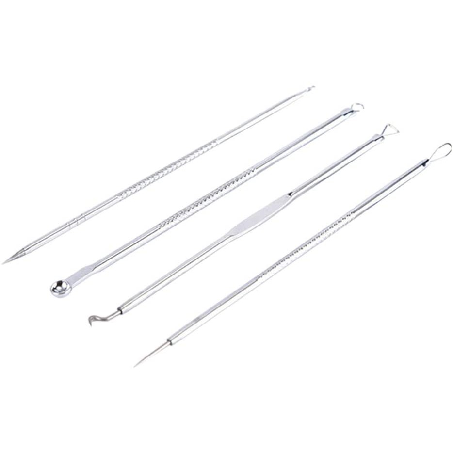 Andoer 4 unidades/conjunto Kit de ferramentas de agulhas para remoção de cravos pretos Clipe de acne Mancha Espremer espinhas Extrator de acne Extrator de poros de cabeça negra Ferramenta de limpez