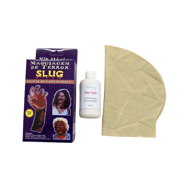 Kit Slug Maquiagem Artística Terror /Halloween (Careca Látex + 1 Látex 100 ml + Kit maquiagem terror)