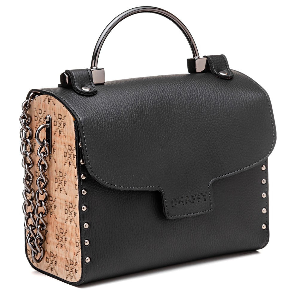 Bolsa Feminina Alça de Mão/Tiracolo Laterais de Madeira Dhaffy em Oferta na Shopee