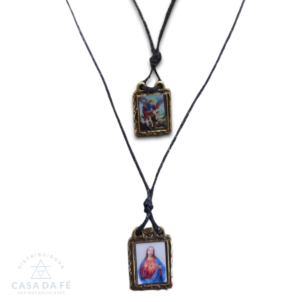 Escapulário Cordão Medalha Imagem Resinada Sagrado Coração De Jesus / São Miguel Arcanjo / Anjo Da Guarda / Santo Antônio