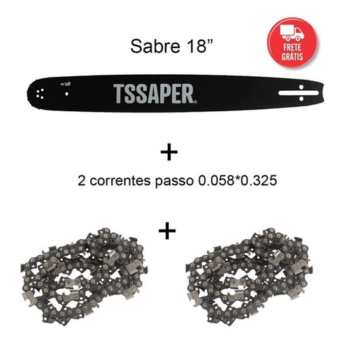 Kit 2 Correntes + 1 Sabre 18 Motosserra Tssaper