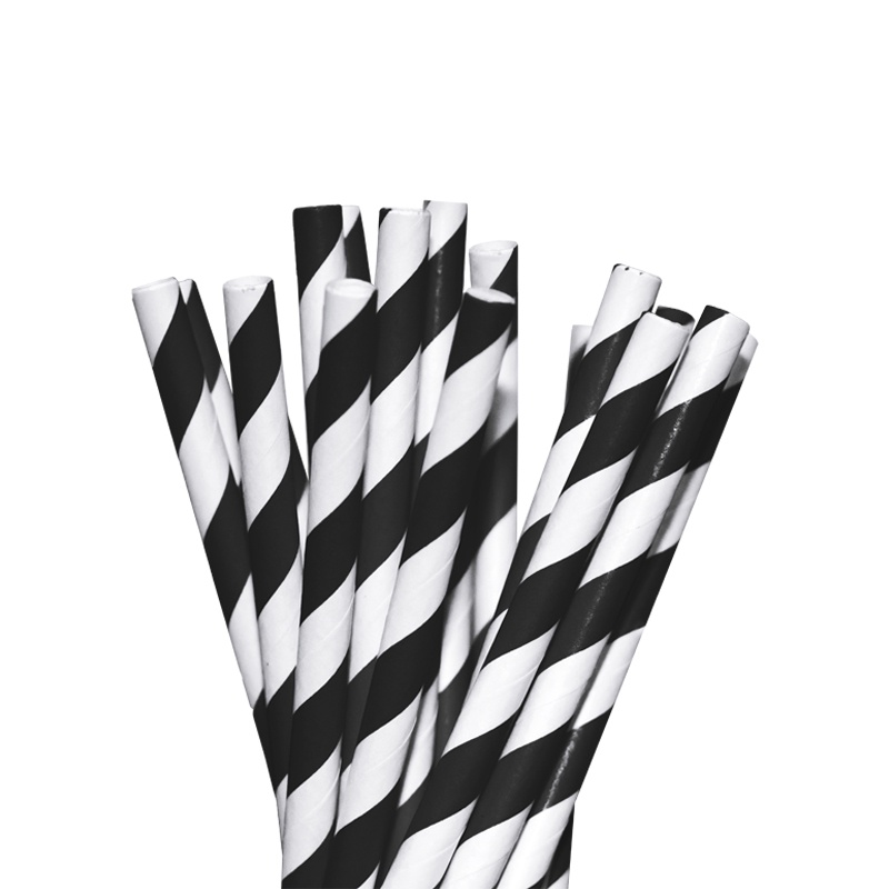 Canudo de Papel Listras Preta - 100und