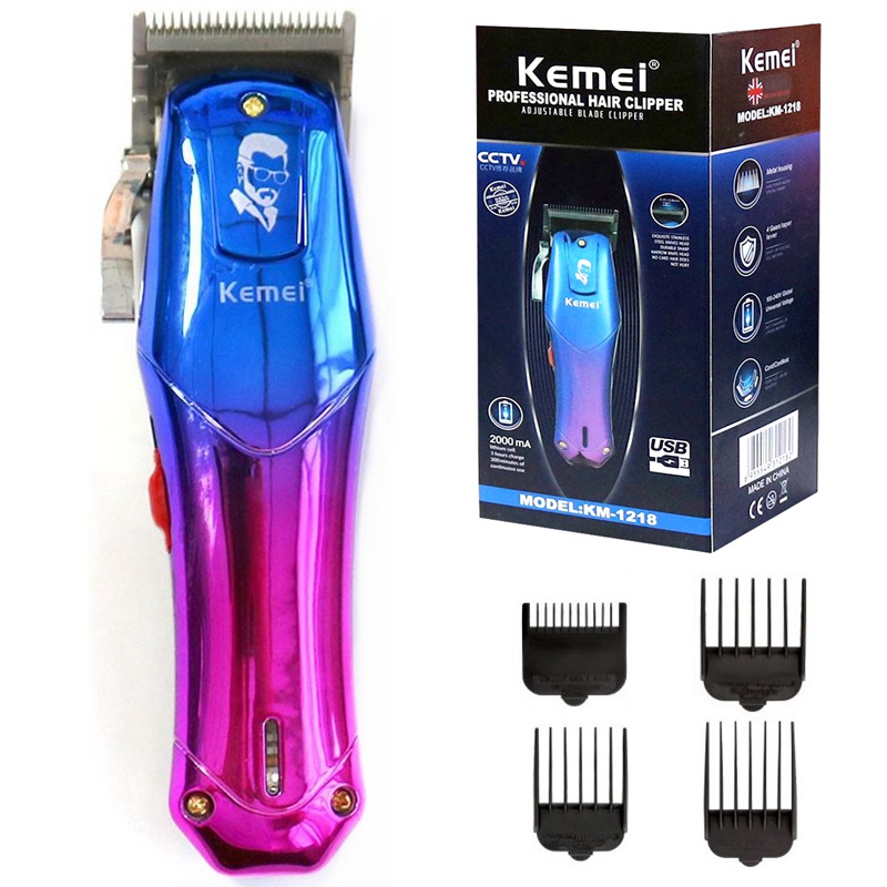 Aparador De Cabelo Kemei Original Sem Fio Para Homens Potente Máquina De Corte Recarregável Elétrica De Barba Ajustável - Beauty