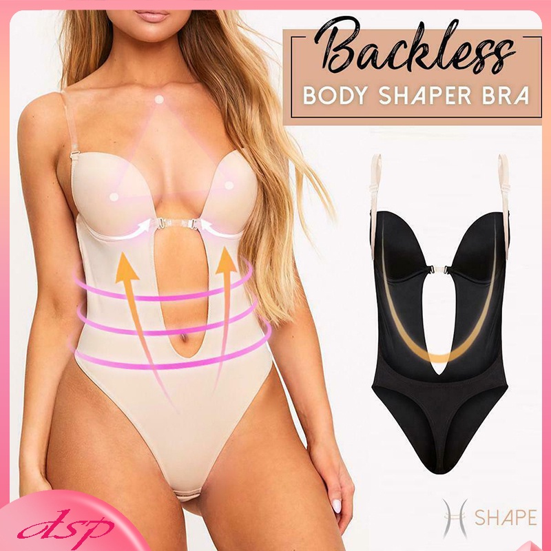 Women Plunging Deep V Neck Strapless Backless Bodysuit For Wedding Body Shaper Bra Shapewear U 