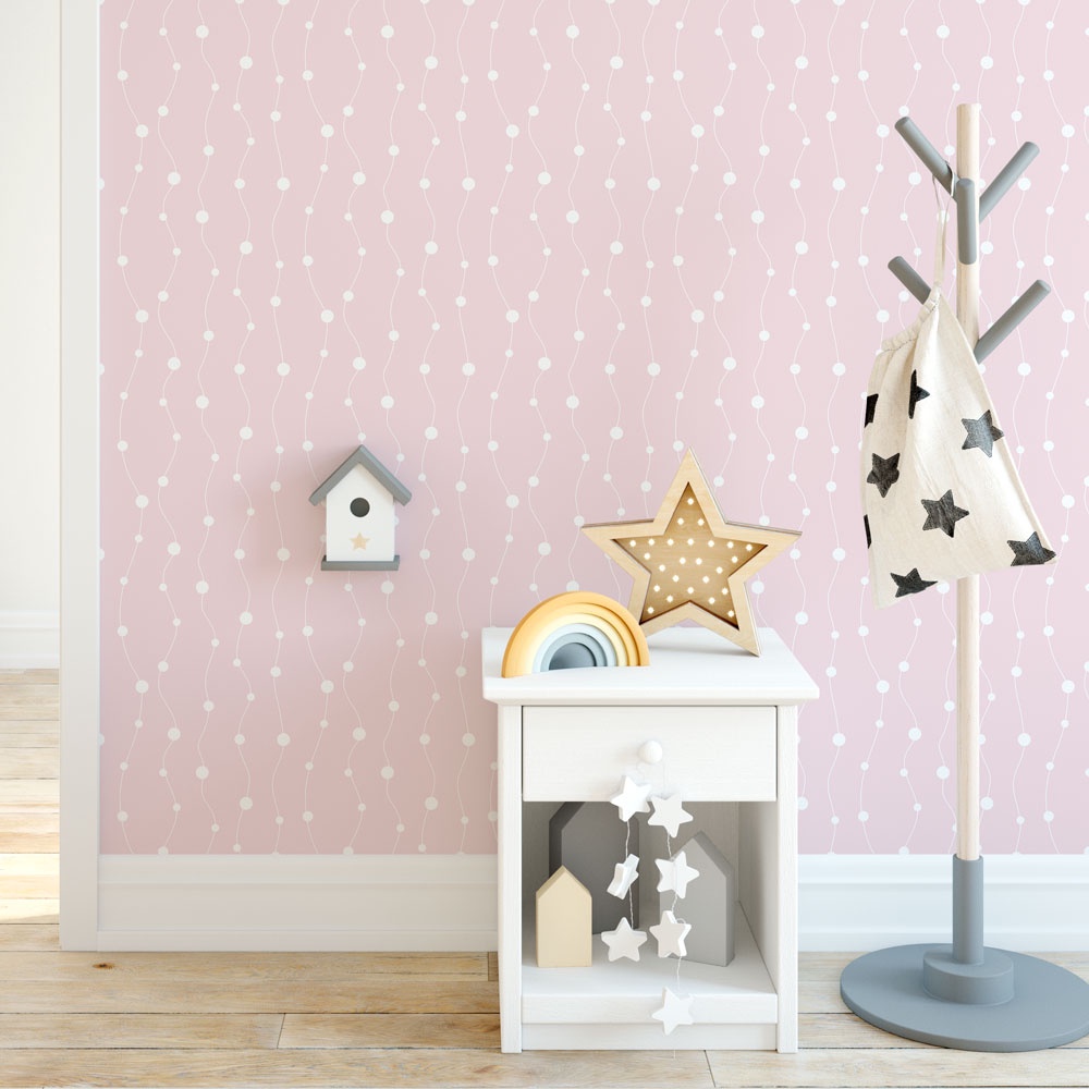 Papel de Parede Cortina de Bolinhas (Rosa Bebê)