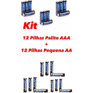 KIT 12 Pilhas Palito AAA + 12 Pilhas Pequena AA (Panasonic) em Oferta na Shopee